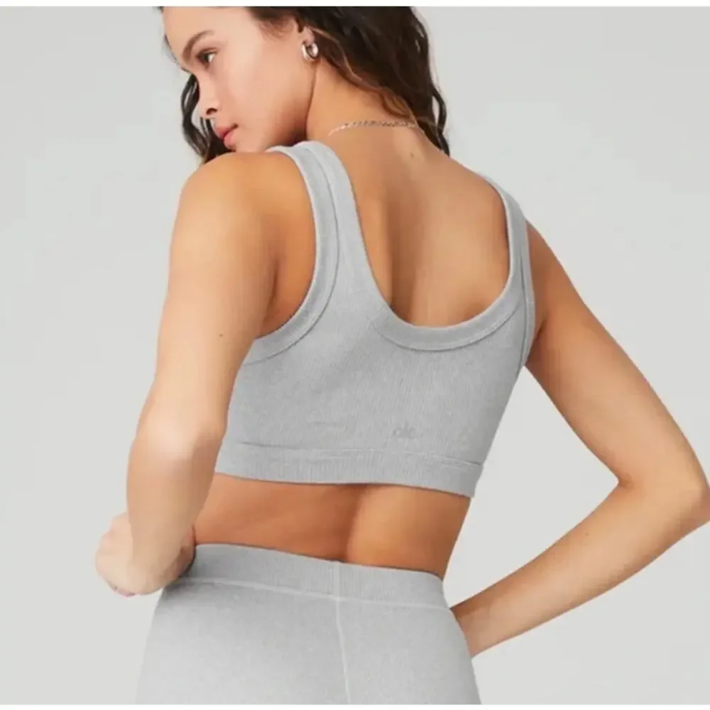 Alo Yoga Wellness Ribbed Heather Grey Athletic Sports Bra Size S